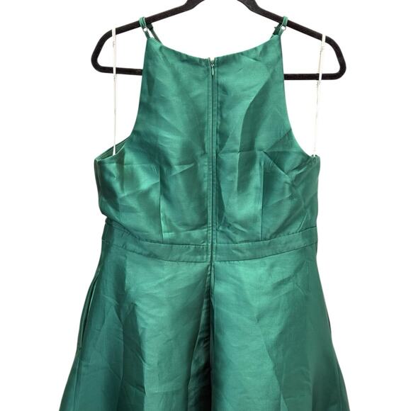 Lulus Emerald Green High-Low Satin Gown XL Halter Formal Maxi Dress - Picture 8 of 12